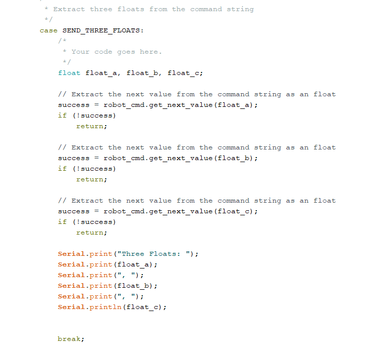 Send three floats code